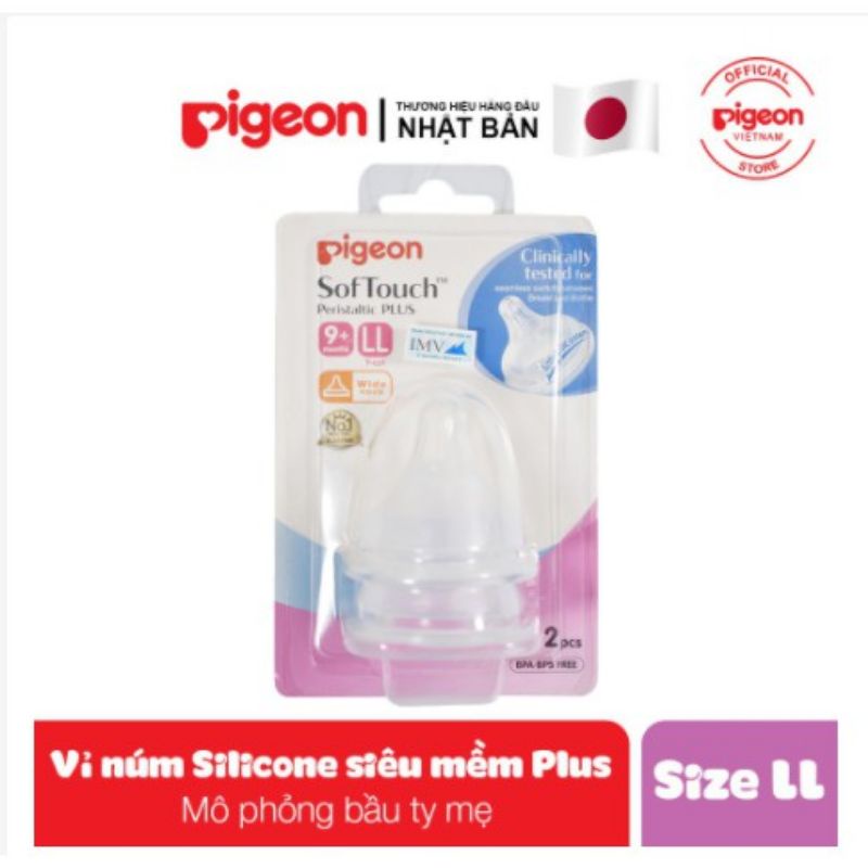 Núm cổ rộng Pigeon Sof Touch siêu mềm, núm chính hãng hàng nhập vỉ 2 cái