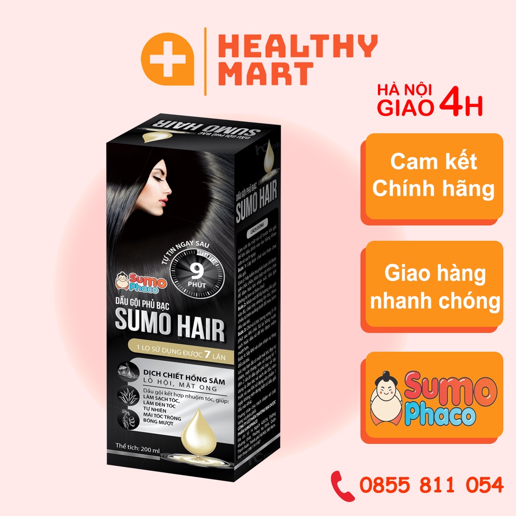 ✔️️️Dầu gội lược phủ bạc Sumo Hair - Chai 200ml - Chỉ mất 9 phút lấy lại ngay mái tóc đen mượt trẻ trung. Nhuộm đen tóc
