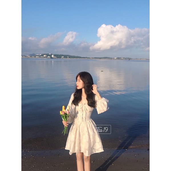 Váy hoa dài tay princess Tia19. Đầm hoa dài tay (ảnh thật do shop tự chụp).