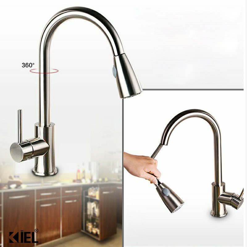 Vòi chậu rửa bát có dây rút nóng lạnh - vòi dây rút chuẩn inox304 (tặng kèm 2 dây cấp nóng lạnh)