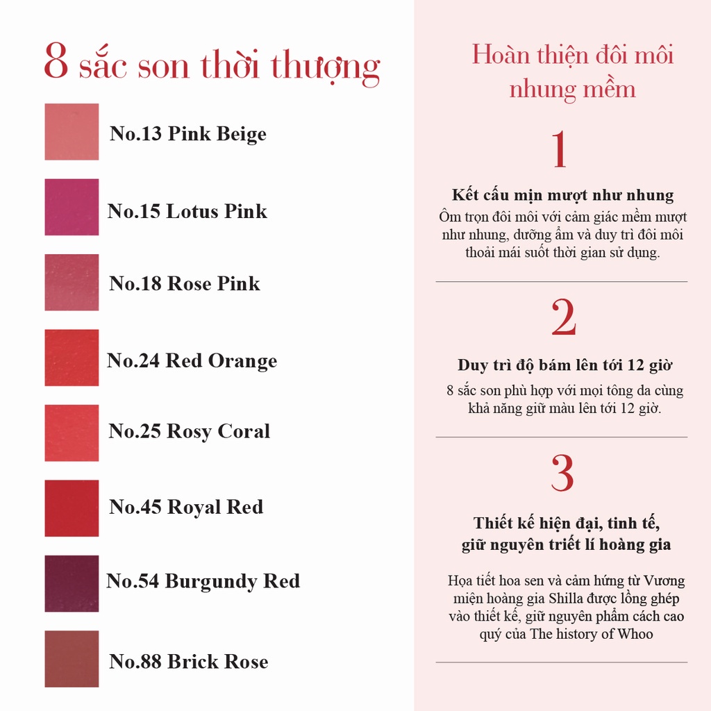 Son Lì Whoo Mini Chất Son Siêu Lì, Mịn Mà, Chuẩn Màu, Độ Bám Màu Cực Lâu