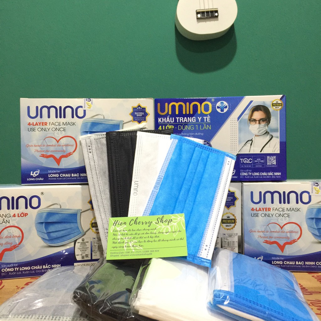 Khẩu Trang Y Tế 4 Lớp UMINO [Chính hãng] - Chống Giọt Bắn, Khói bụi - Hộp 50 cái có logo, đầy đủ giấy tờ
