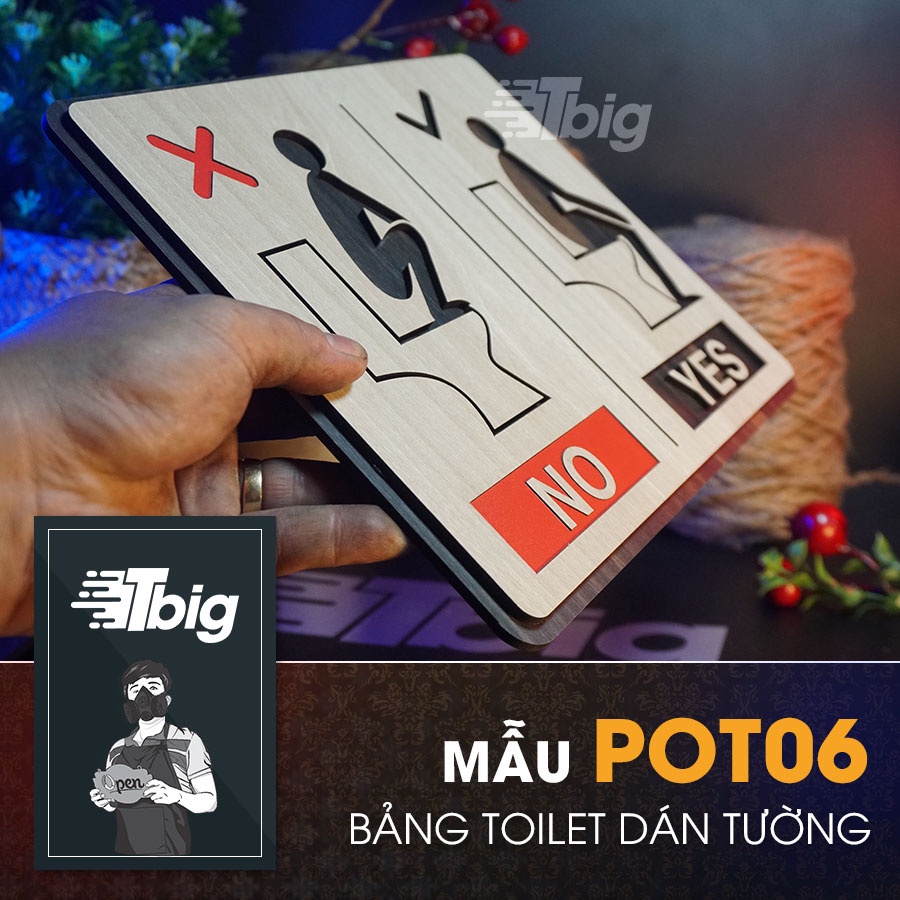 Bảng chỉ dẫn sử dụng bồn cầu đúng cách khi đi toilet - mẫu gỗ cắt laser dán tường bằng keo 2 mặt