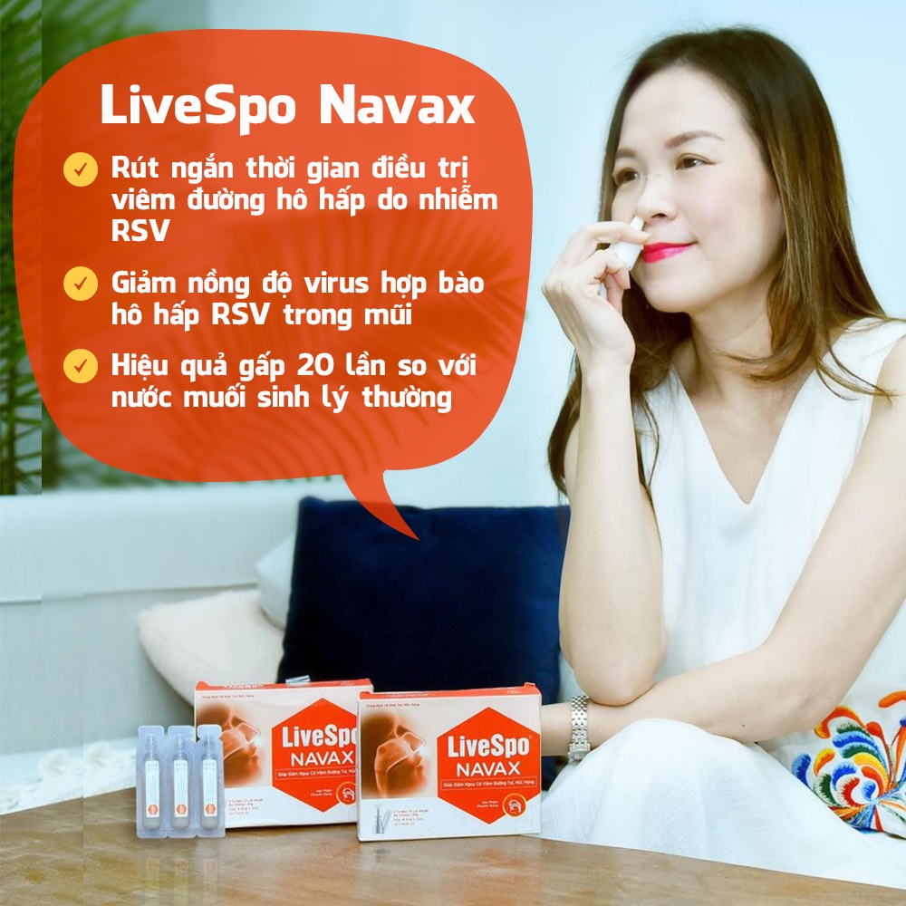 Nước muối sinh lý bào tử lợi khuẩn Livespo Navax chuyên dụng - vệ sinh, phòng ngừa viêm nhiễm tai mũi họng 4 ống x 5ml