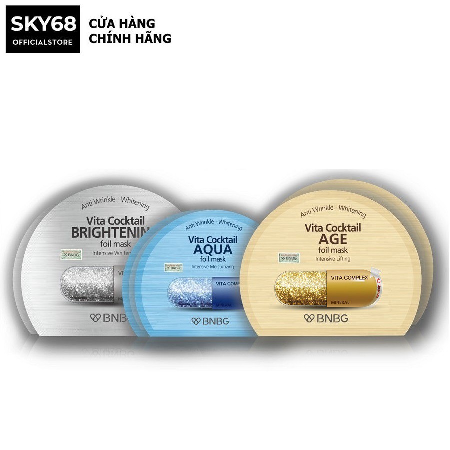 Combo 10 Mặt nạ dưỡng da BNBG Vita Cocktail Foil Mask 30ml X 10 ( AQUA, AGE, Brightening)