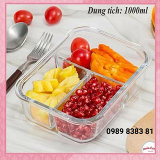 Hộp thủy tinh 2 ngăn 3 ngăn đựng thực phẩm , hộp cơm thủy tinh