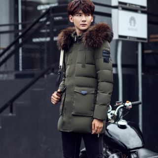 Áo khác phao nam dáng dài mũ lông