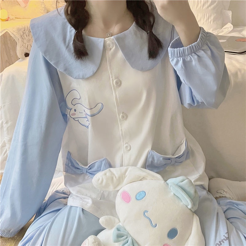 Bộ Đồ Ngủ Tay Dài In Hình Cún Con Dễ Thương Phong Cách Nhật Bản Cho Nữ