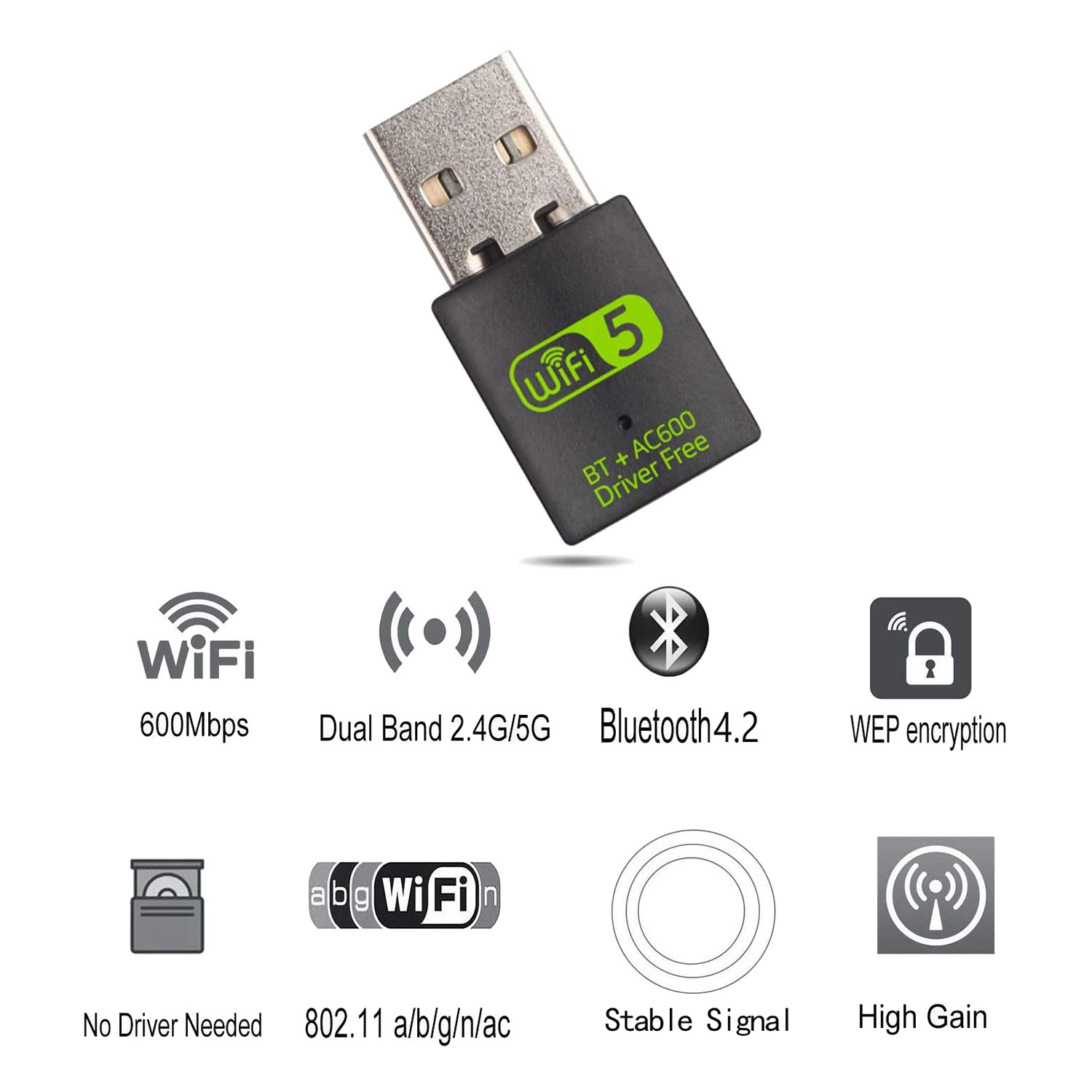 USB WiFi Bluetooth Adapter, 600Mbps Dual Band Wireless Network External Receiver,WiFi Dongle for PC/Laptop/Desktop | BigBuy360 - bigbuy360.vn