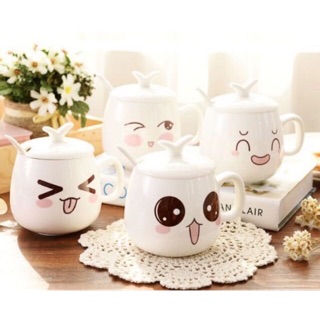 Ly sứ hinh icon đáng iu kèm muỗng 300ml