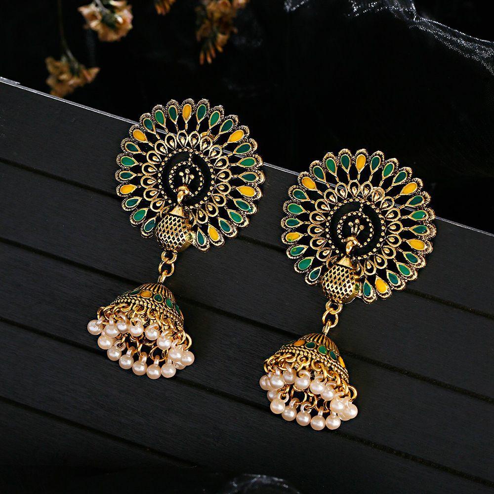 Bông Tai Hình Chim Công Bằng Hợp Kim Phối Tua Rua Phong Cách Bohemian Đơn Giản Sáng Tạo WMES15H Dành Cho Bạn Gái