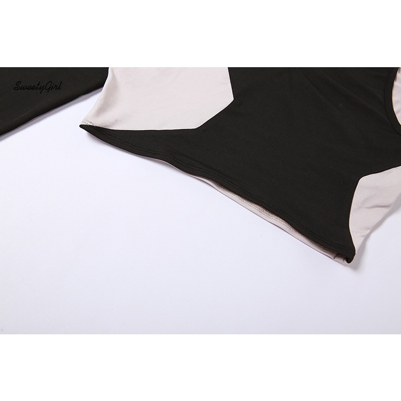 Áo Thun Cổ Tròn Dáng Ôm Phối Màu Tương Phản Thời Trang 2022 Cho Nữ