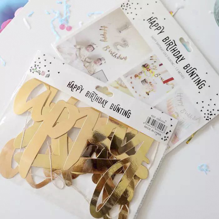 Dây chữ Happy Birthday trang trí sinh nhật thôi nôi bé trai bé gái ép kim HAPPYKID DCHBPDEK