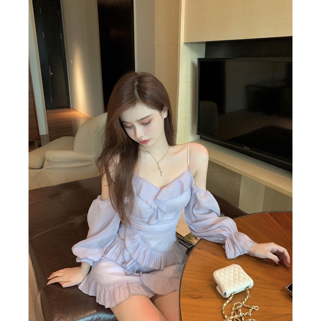 Đầm Hai Dây Nhún Bèo Dáng Ôm Thời Trang Mùa Xuân 2022 Dành Cho Nữ