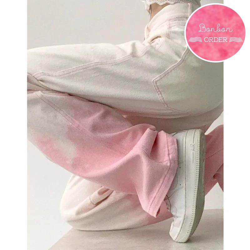 QUẦN JEAN ULZZANG ỐNG RỘNG PHỐI MÀU LOANG -