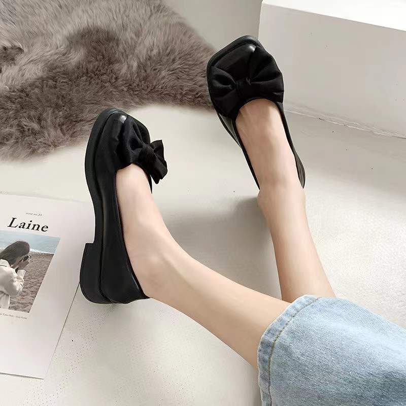 Giày Lười Da Đính Nơ Phong Cách Retro Anh Quốc Cho Nữ