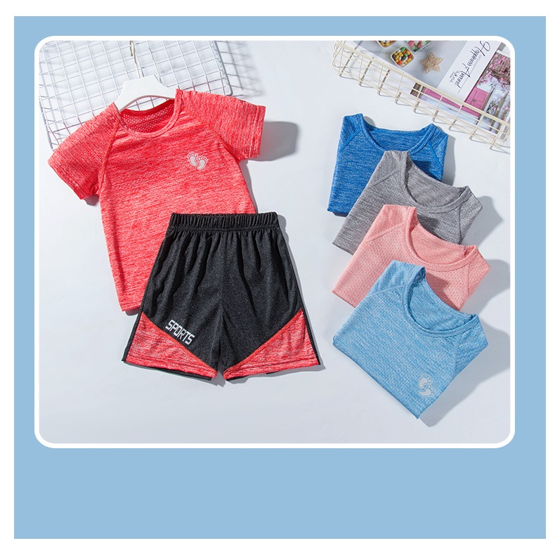Bộ Đồ Thể Thao Áo Tay Ngắn Phối Quần Short Vải Lưới Thoáng Khí 90-160cm Cho Bé