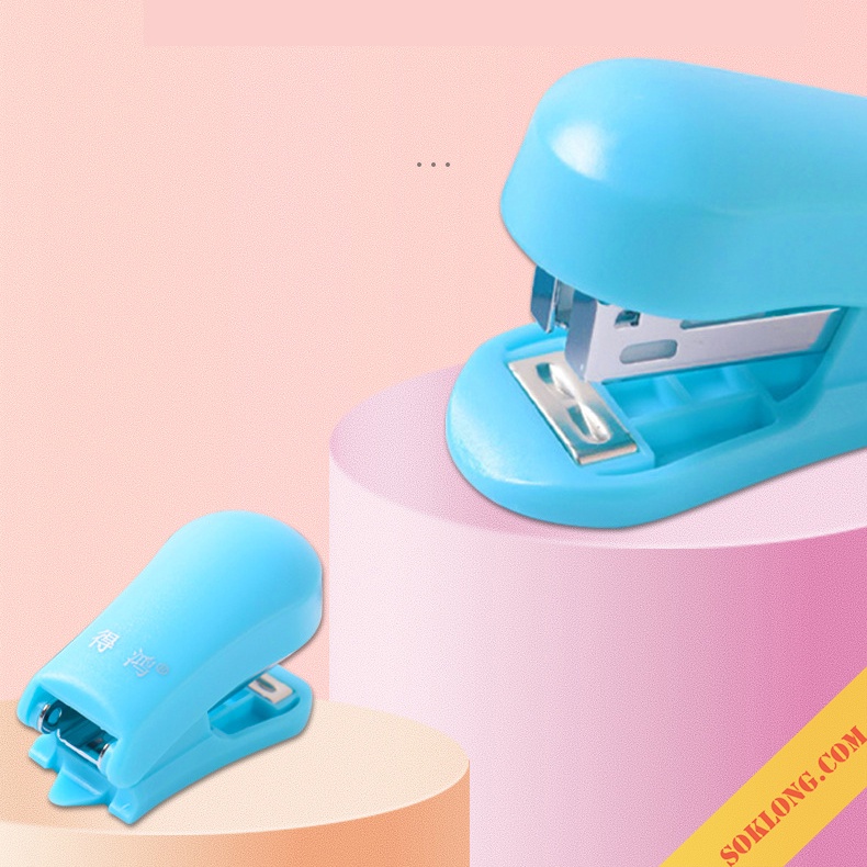 Bấm ghim mini Pastel K72 kèm hộp 400 đạn ghim sẵn SOKLONG, dập kim giấy kẹp ghim tiện lợi
