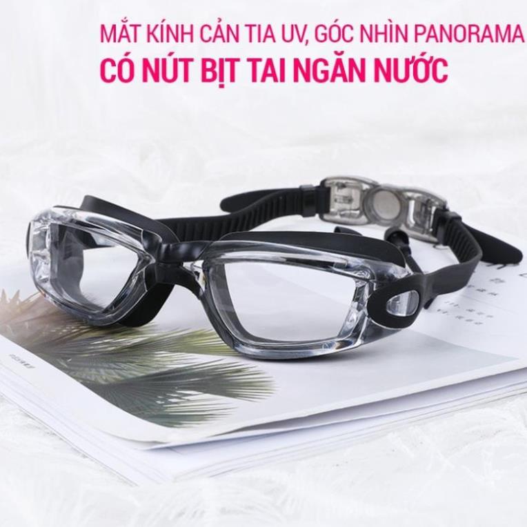 Kính bơi người lớn tráng gương kèm mũ bơi và bịt tai kẹp mũi cho nam nữ, cho bé trẻ em