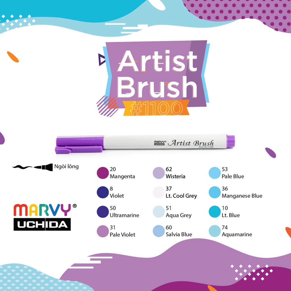 [ TÂM TÂM ]-Bút cọ màu Marvy Artist Brush Mã 1100 Tông màu đỏ hồng-
