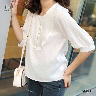 Áo tay lỡ, áo sơ mi tay lỡ Masie chất thô lụa cap cấp viền ren As094