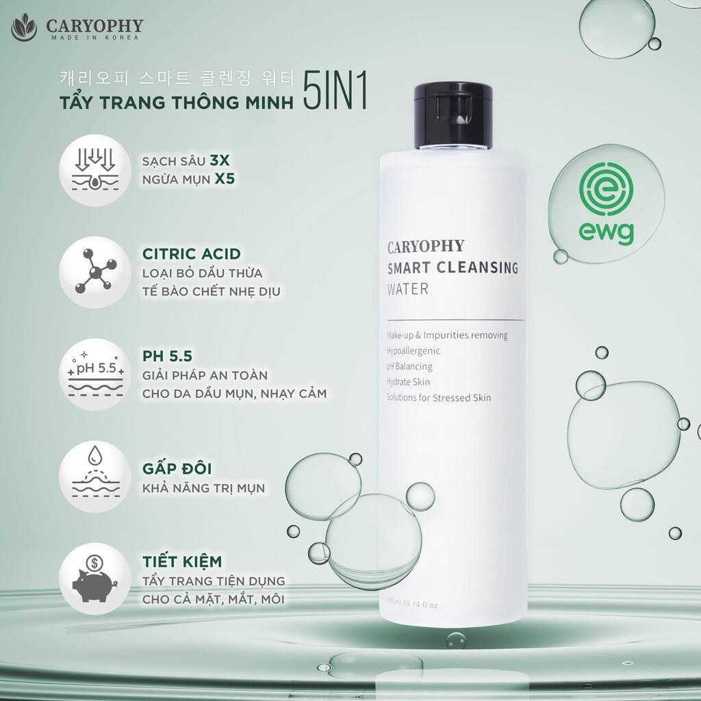 Nước Tẩy Trang Thông Minh 5IN1 Cho Da Dầu Mụn, Nhạy Cảm Caryophy Smart Cleansing Water 500ml