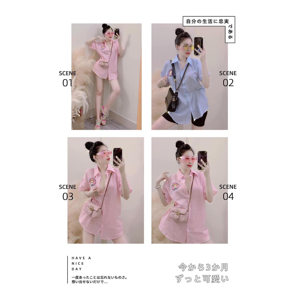 Áo sơ mi Kẻ Nhăn logo ngực 2 màu xinh ( kèm ảnh thật, video ) | BigBuy360 - bigbuy360.vn