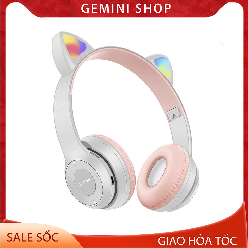 Tai Nghe Bluetooth P47-M Chụp tai có Mic Headphone không dây Dễ Thương tai mèo nghe nhạc, chơi game GEMINI SHOP