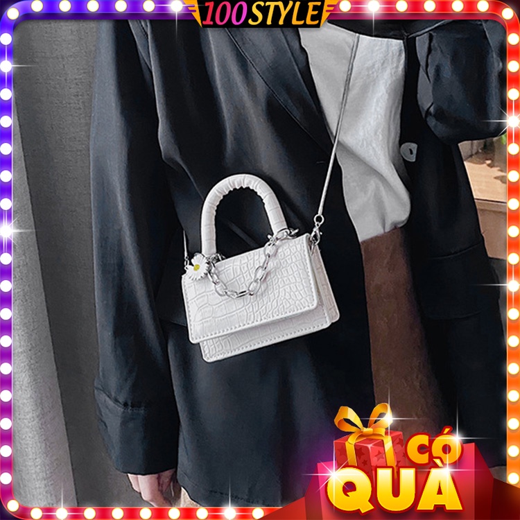 Túi Mini Nhỏ Đeo Chéo Phối Xích Hoa Cúc Xinh Xắn