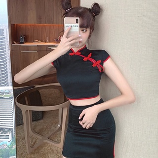(SẴN) Set sườn xám croptop bling bling (ảnh thật)