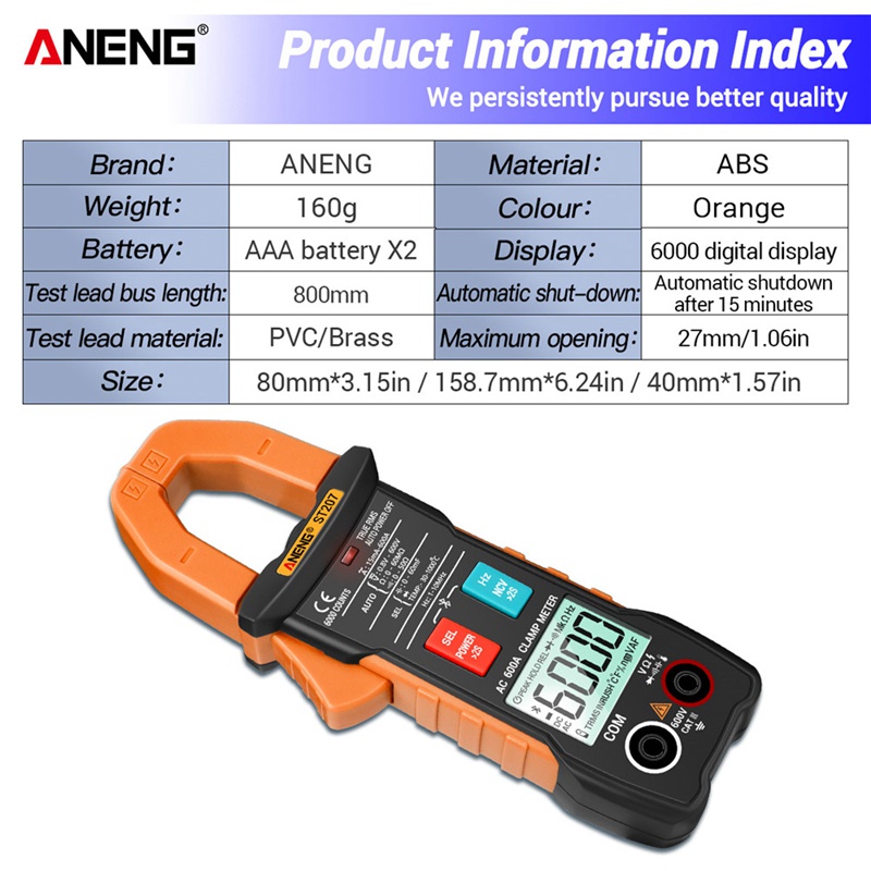 Ampe Kìm kết nối bluetooth ANENG ST207 Đồng hồ kẹp dòng Digital Clamp Multimeter true RMS Auto power off