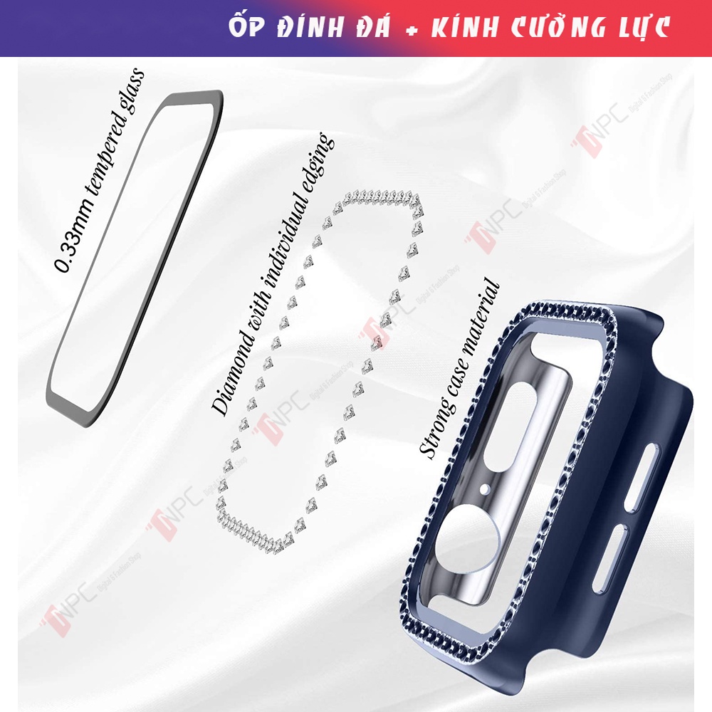 [🄷🄾🅃 🄲🄰🅂🄴 𝟐𝟎𝟐𝟎] Ốp Kính Cường Lực Apple Watch Đính Đá Dành Cho Series SE/6/5/4/3/2/1 Kích Thước 38mm 40mm 42mm 44mm