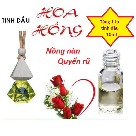 Tinh dầu treo xe Hương Hoa Hồng cao cấp_100% tự nhiên_Tặng 1 lọ tinh dầu 10ml