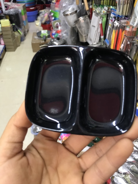 Đĩa chấm 2 ngăn Melamine màu đen, màu trắng