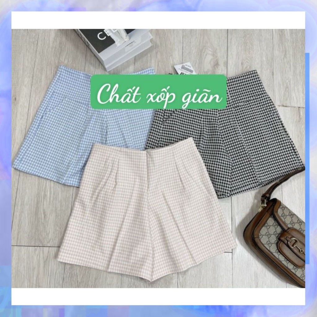 Quần đùi kẻ chất xốp cực năng động cho các nàng đáng yêu