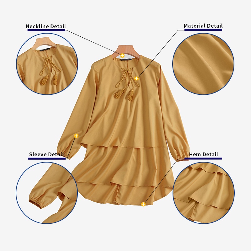 Áo kiểu nữ ZANZEA cổ chữ V tua rua hai lớp màu trơn cho phụ nữ hồi giáo