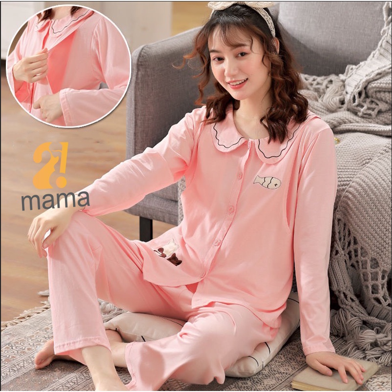 Bộ đồ bầu mặc nhà, mặc sau sinh 2mama hình con Cá, chất thoáng mát, rộng rãi, dễ cho bé ti V032