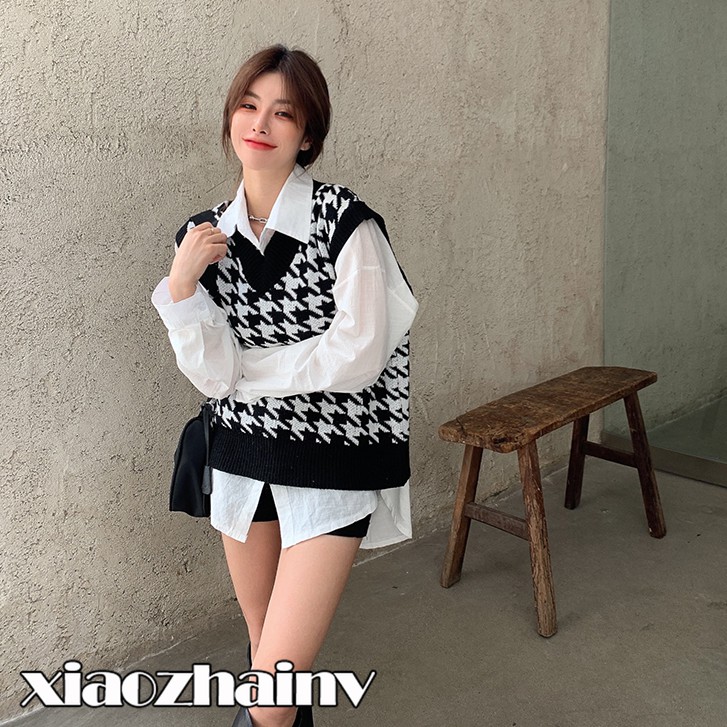 Xiaozhainv Áo sơ mi dài tay dáng rộng / Áo gile họa tiết thời trang cá tính cho nữ | BigBuy360 - bigbuy360.vn