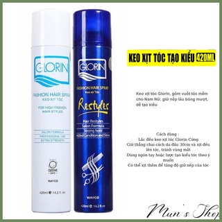 Keo sịt tóc 420ml Xanh Dương Keo xịt tóc cứng GLORIN màu trắng keo sịt giữ nếp tóc