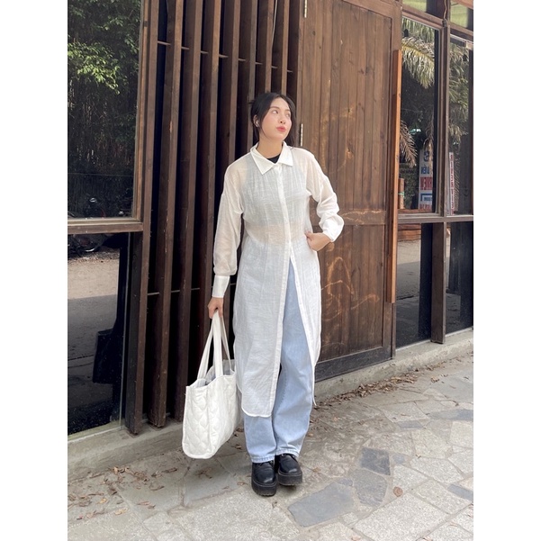 WEDNESDAY Áo sơ mi chất vải tơ linen dáng dài hàn quốc- Long Shirt