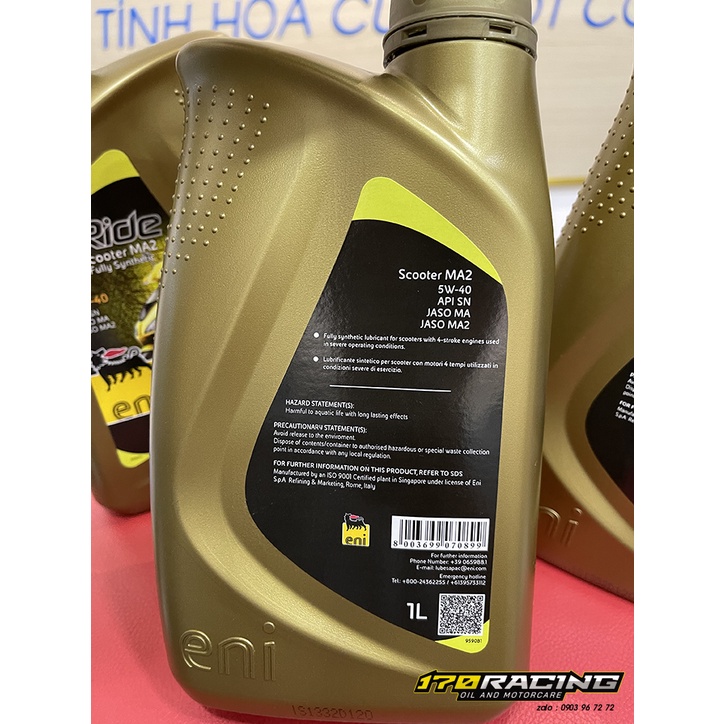 (HCM) Combo - Nhớt Xe Tay Ga ENI I-RIDE SCOOTER MA2 (SAE 5W40) Dung Tích 1000 ML ( 100% TỔNG HỢP )