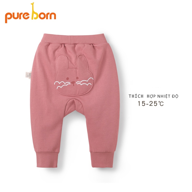Quần Bé Trai, Bé Gái PURE BORN Vải Nỉ Da Cá Dày Ấm Mông mặt thú, Quần Dài Cho Bé Mặc Nhà Thu Đông T36