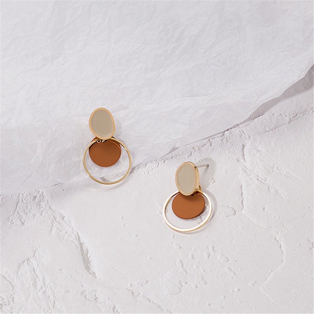 Bông Tai Hình Tròn Lớp Đơn Giản Phong Cách Hàn Quốc