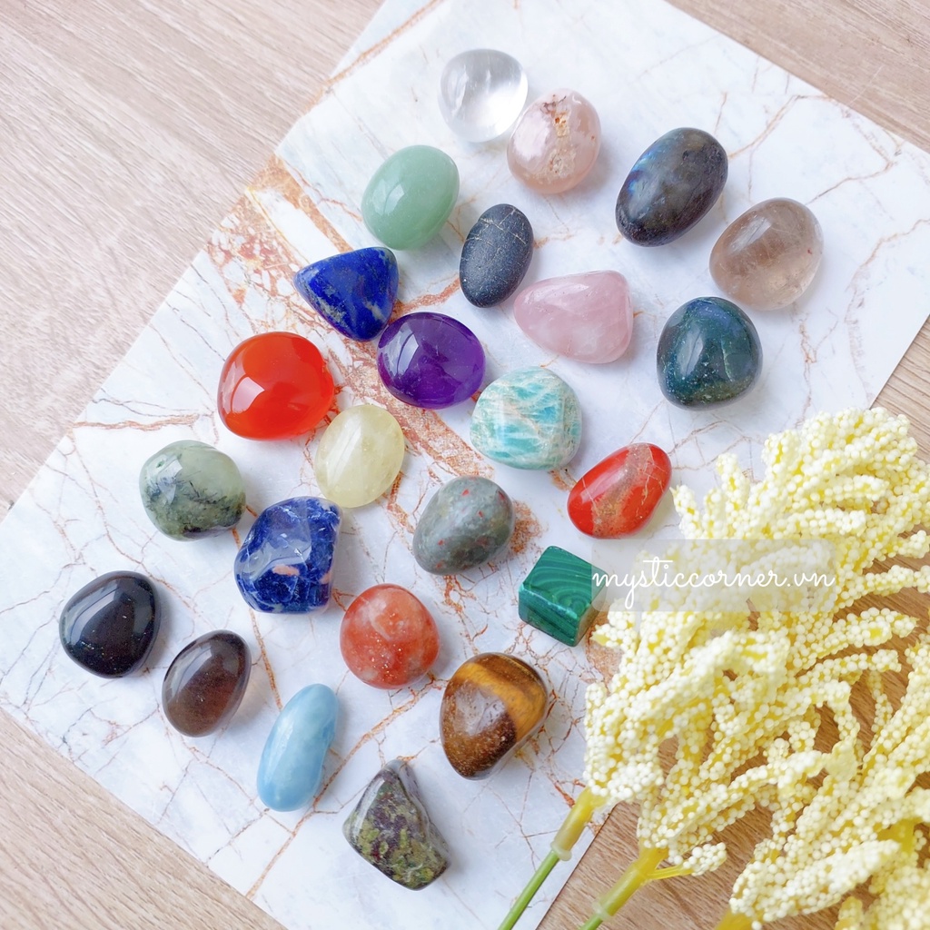 (2 - 3 cm) Set 24 viên đá thạch anh tumbled, Set đá may mắn thanh tẩy Tarot, Reiki, Phong Thủy, Thiền Định