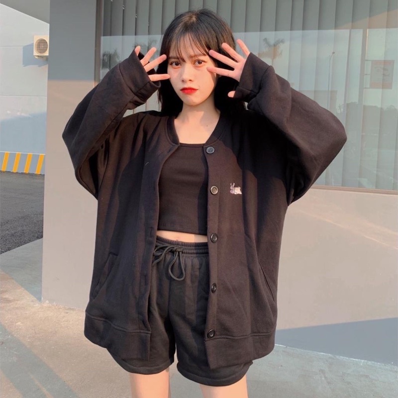 áo khoác nỉ ulzzang form rộng logo thêu ( kèm video )