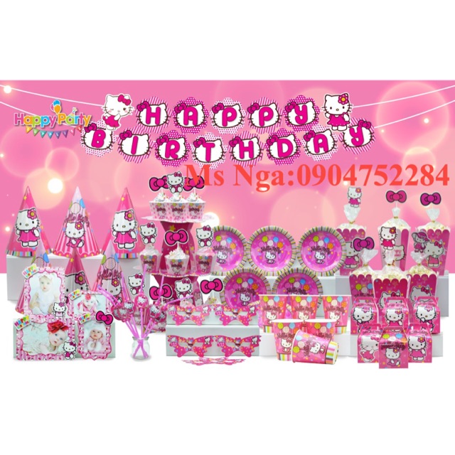 Bộ trang trí sinh nhật hellokitty hồng(72 món)