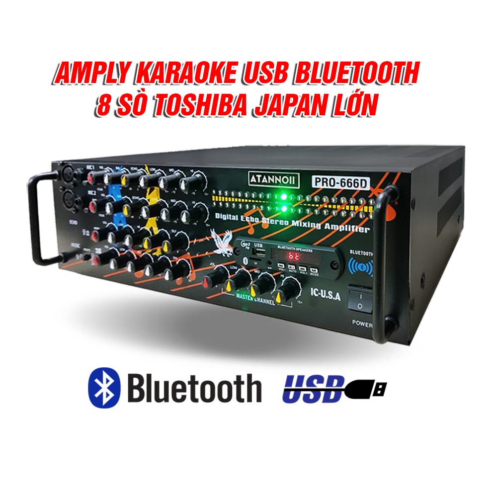 Đèn nháy cực đẹp - Ampli Bluetooth karaoke, Amply nghe nhạc gia đình ATANNOII PRO- 666 D kết nối Bluetooth Usb Thẻ nhớ