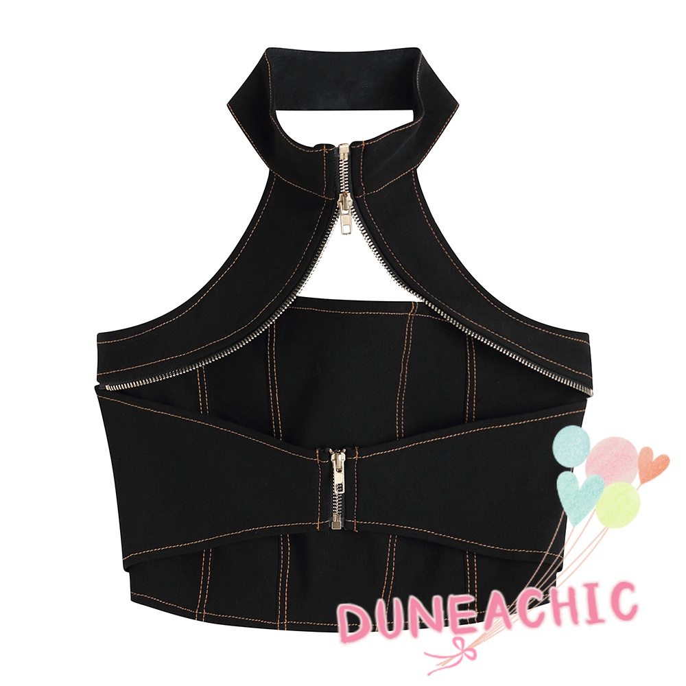 Áo kiểu DUNEA trễ vai phối khóa kéo quyến rũ thời trang dành cho nữ