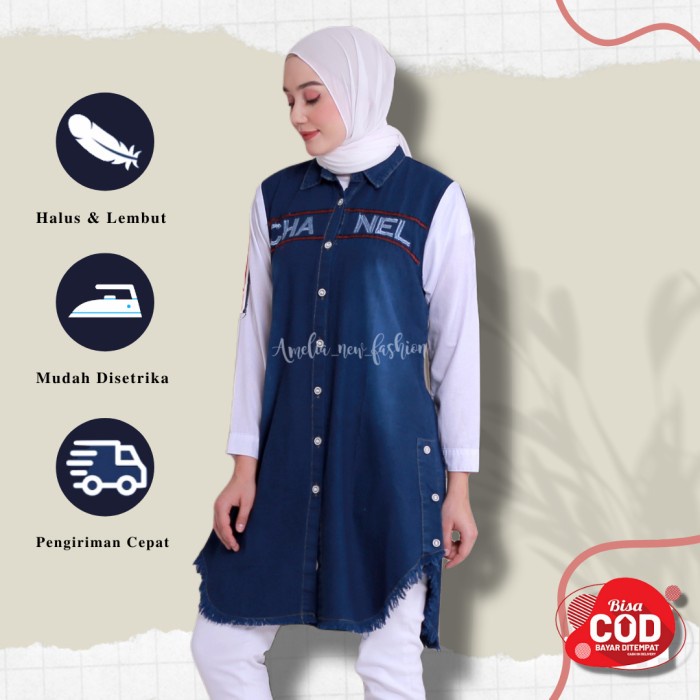 Áo Sơ Mi Hàn Quốc Mới Nhất Cho Nữ F8S1 TUNIK Xanh Navy Vệ Sinh Đẹp Mọi Kích Thước