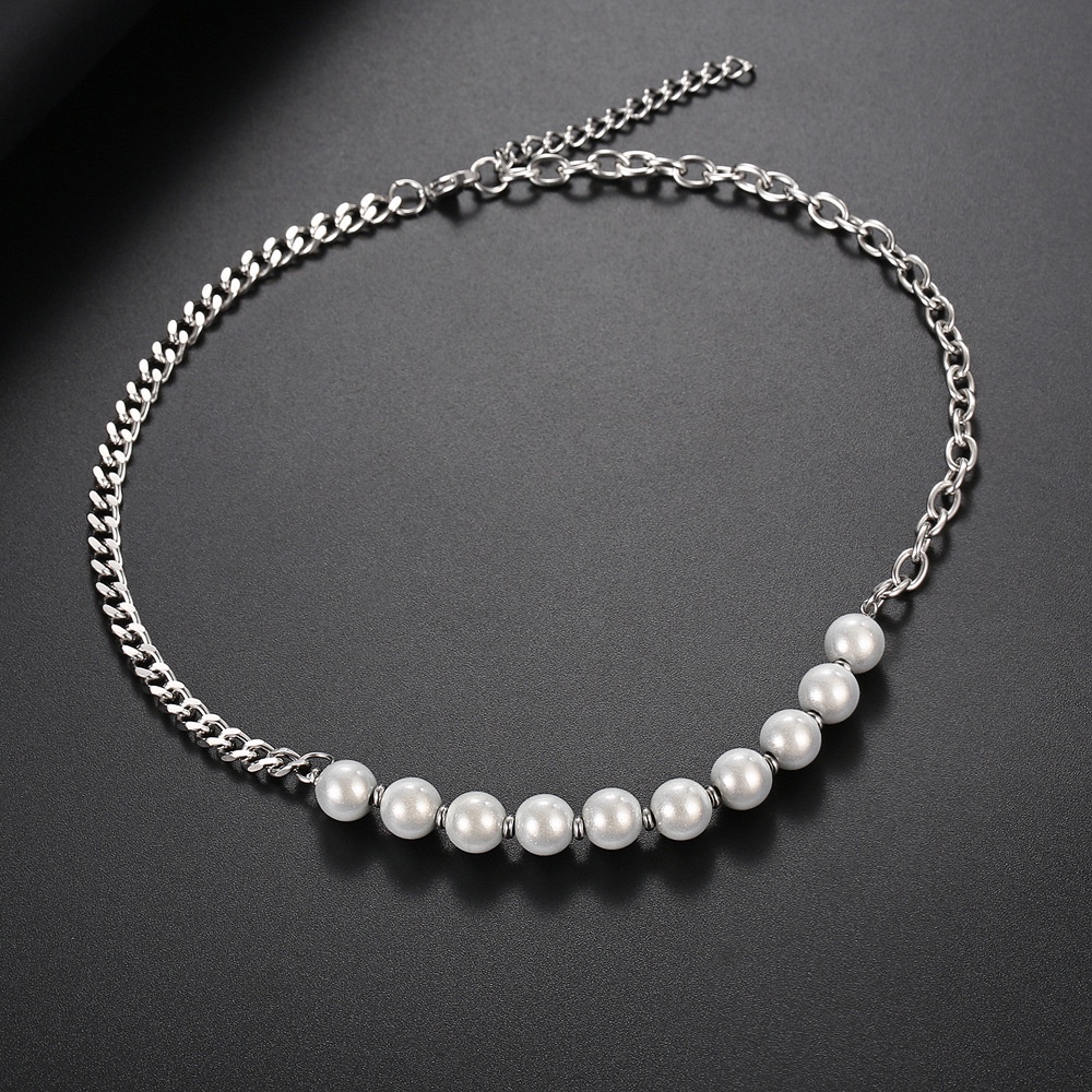 Dây chuyền ngọc trai phản quang đơn giản sang trọng phong cách hip hop đường phố dễ phối đồ